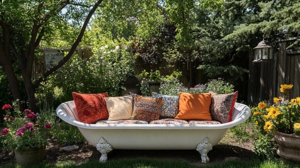 J&rsquo;ai customisé ma vieille baignoire en un canapé d&rsquo;extérieur unique qui fait l&rsquo;envie du quartier