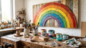diy pride fabriquer une décoration arc en ciel en bois de palette